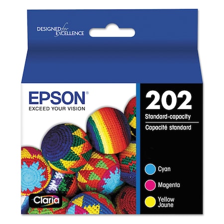 Epson T202520-S (202) Claria Ink, 165 Page-Yield, Cyan/Magenta/Yellow, PK3 T202520-S